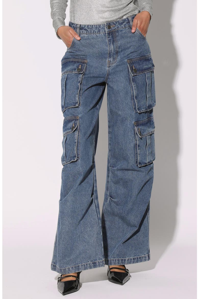 Tyree High Waist Wide Leg Cargo Jeans, Main, color, DARK WASH