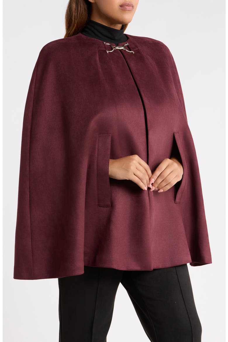 Faux Suede Long Cape, Alternate, color, BAROLO