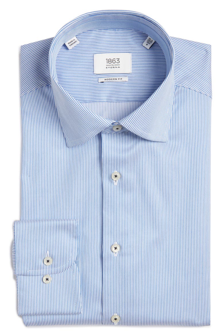 Luxury Modern Fit Micro Stripe Non-Iron Dress Shirt, Alternate, color, BLUE