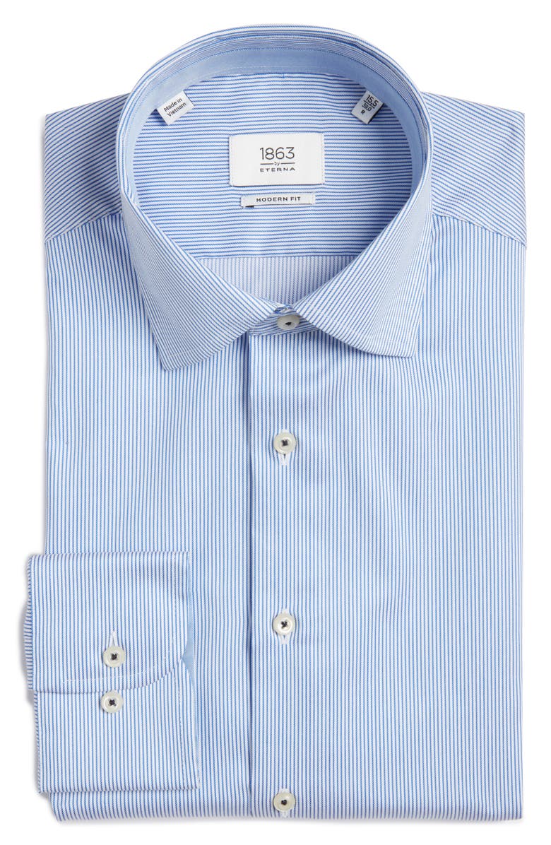 1863 by Eterna Luxury Modern Fit Micro Stripe Non-Iron Dress Shirt, Alternate, color, Blue