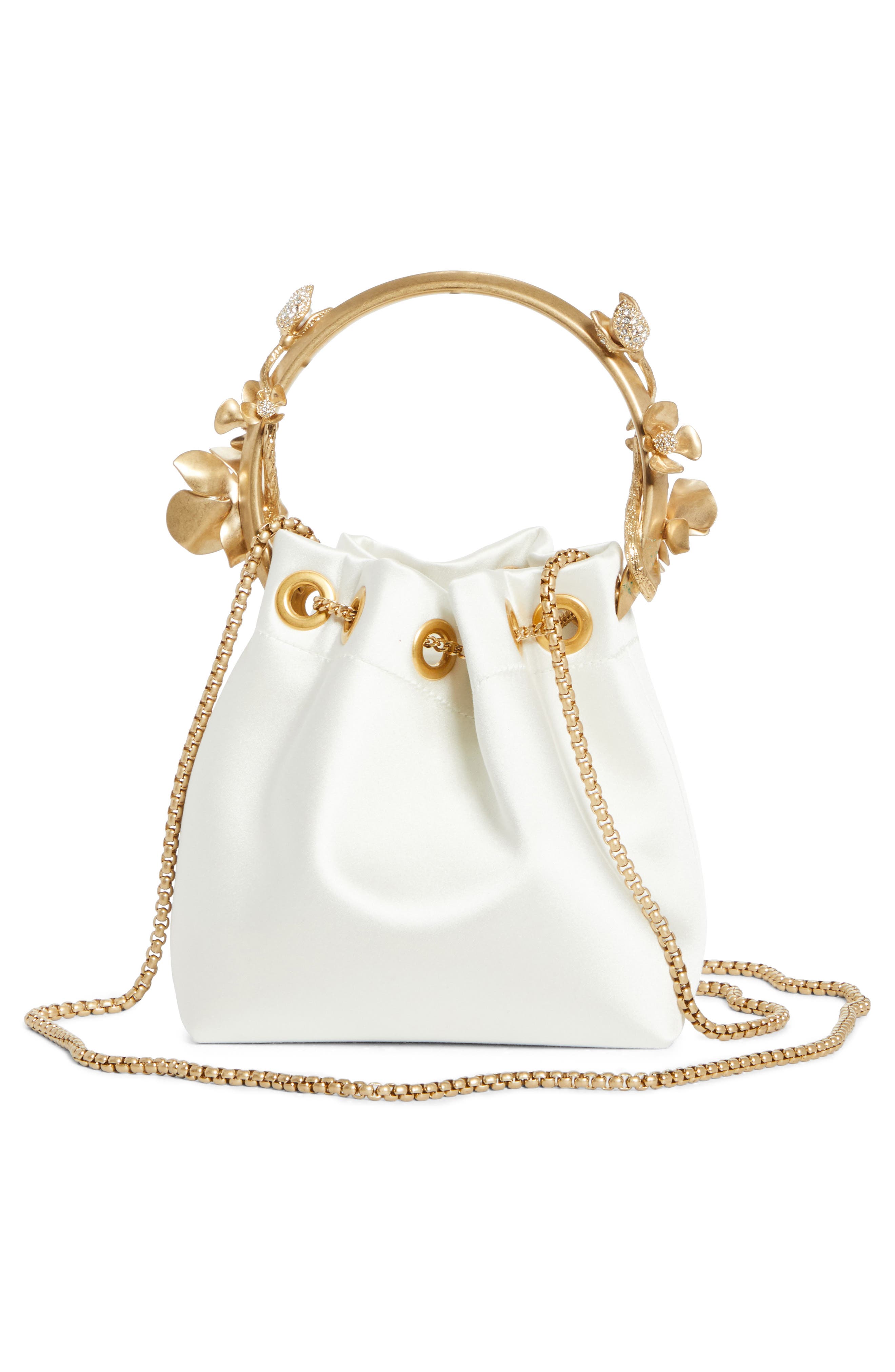 Jimmy Choo Bon Bon Floral Embellished Top Handle Pouch, Alternate, color, Ivory/ Gold