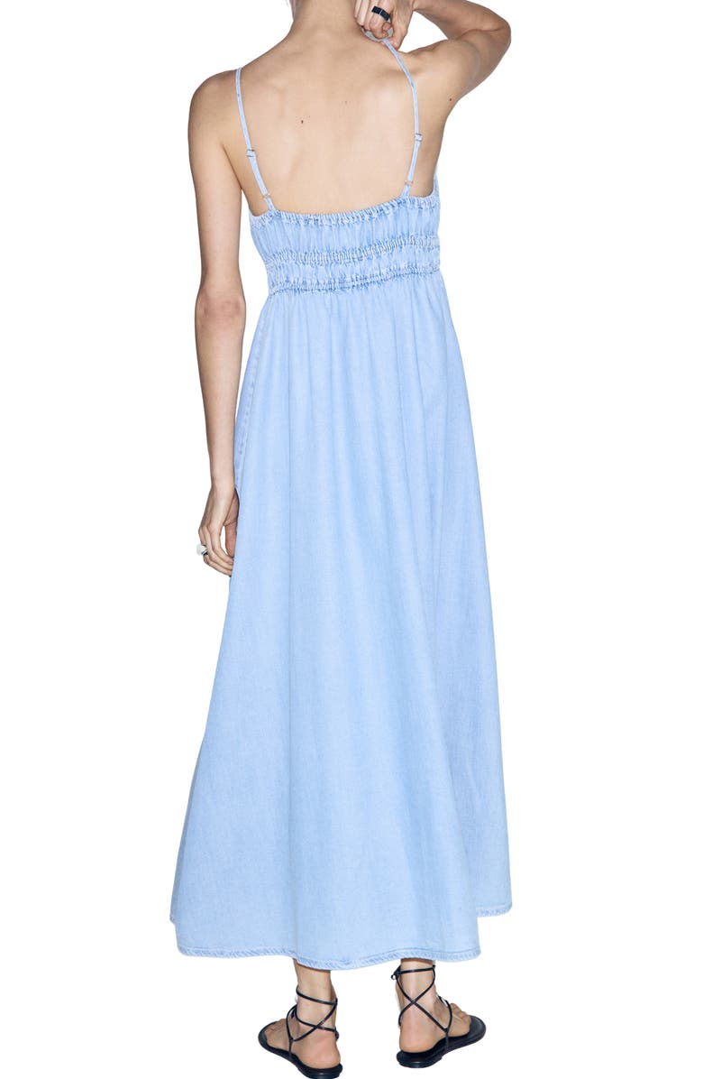 MANGO Gathered Waist Denim Maxi Dress, Alternate, color, Light Blue