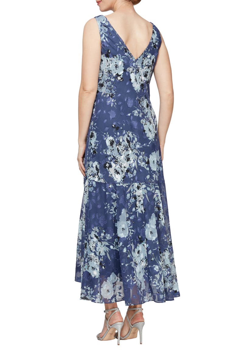 Print Cowl Neck Maxi Dress with Shawl, Alternate, color, WEDGEWOOD