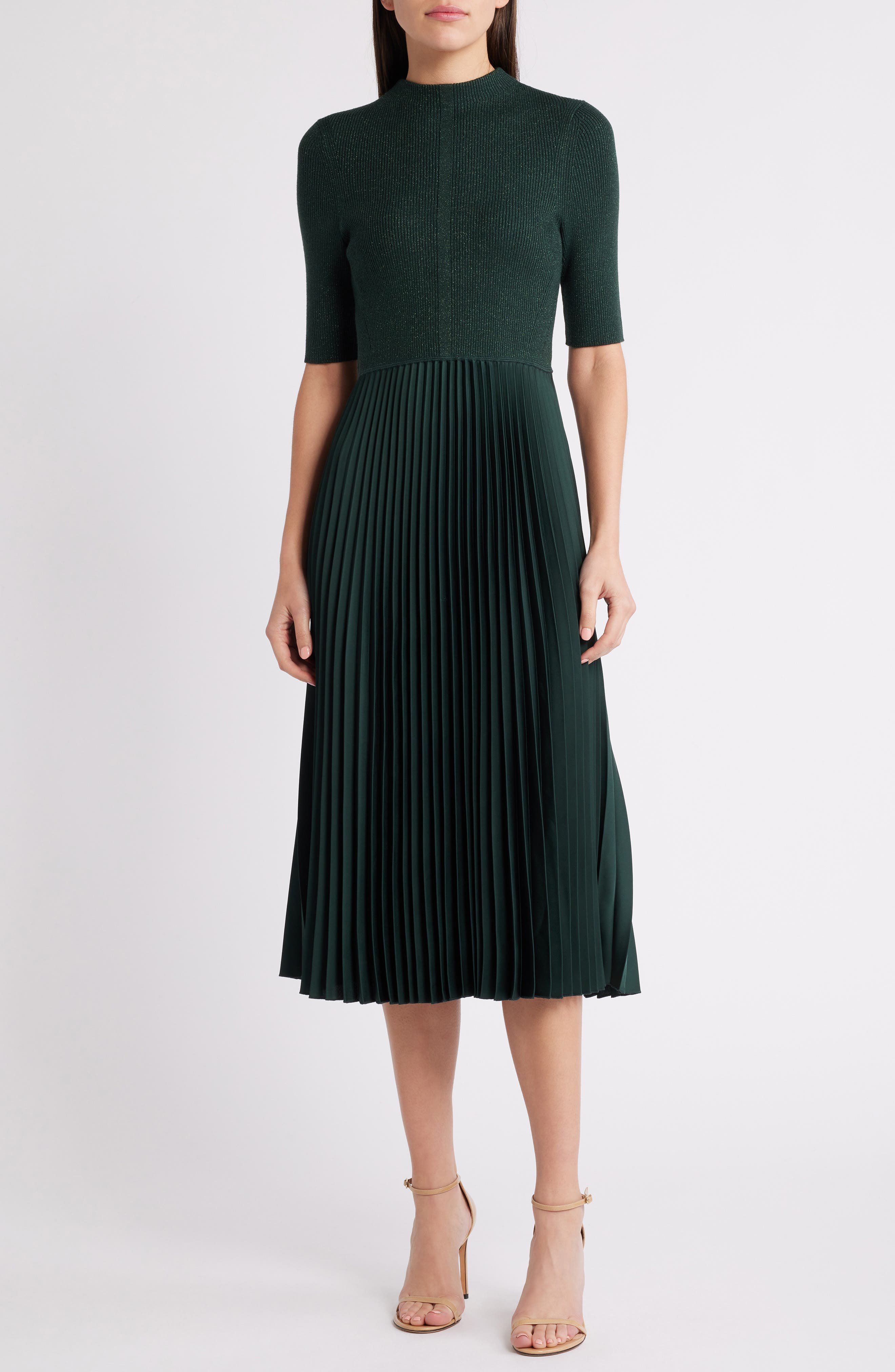 BOSS Fireanami Shimmer Sweater Dress with Plissé Skirt