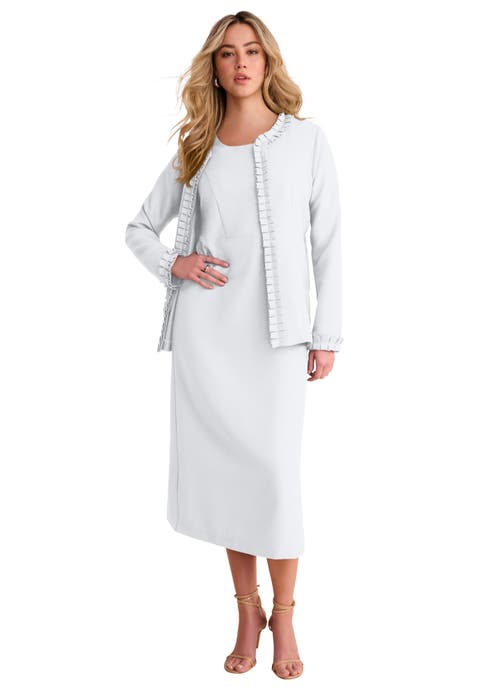 Plus Size Long Sleeve Pleated Jacket Dress Set Elegant 2 Piece Sheath Suit