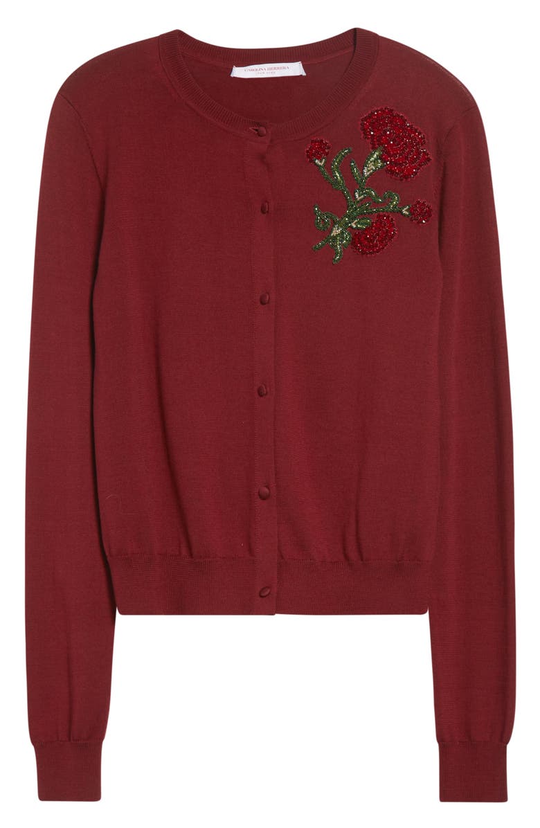 Carolina Herrera Crystal Embroidered Silk Cardigan, Alternate, color, Rioja Multi