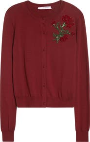 Carolina Herrera Crystal Embroidered Silk Cardigan
