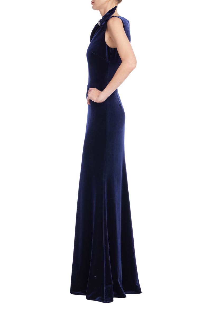 Off-the-Shoulder Stretch Velvet Gown, Alternate, color, NAVY