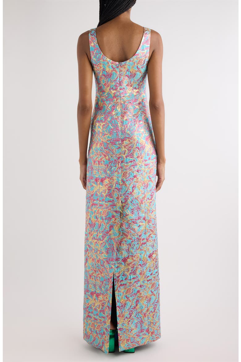 Floral Jacquard Lamé Blazer Column Dress, Alternate, color, TURQUOISE