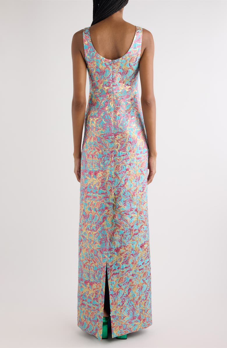 Dries Van Noten Floral Jacquard Lamé Blazer Column Dress, Alternate, color, Turquoise