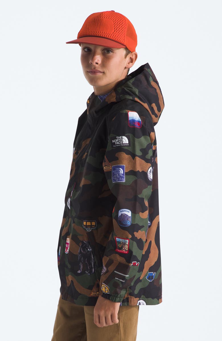 The North Face Kids' Antora Waterproof Hooded Rain Jacket, Alternate, color, Tnf Black Tnf Patch Print