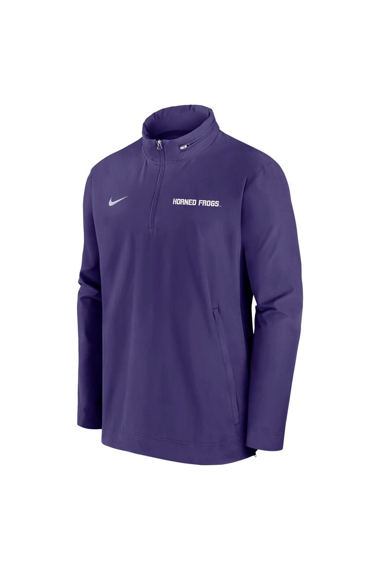 Men's Nike Purple TCU Horned Frogs 2024 Sideline Coach Quarter-Zip Hoodie Jacket, Alternate, color, Purple