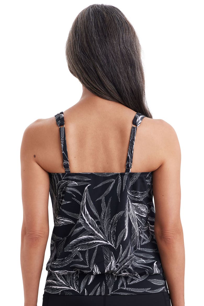 Shirred Neck Blouson Mastectomy Tankini Swimsuit Top, Alternate, color, Leaf Encounter