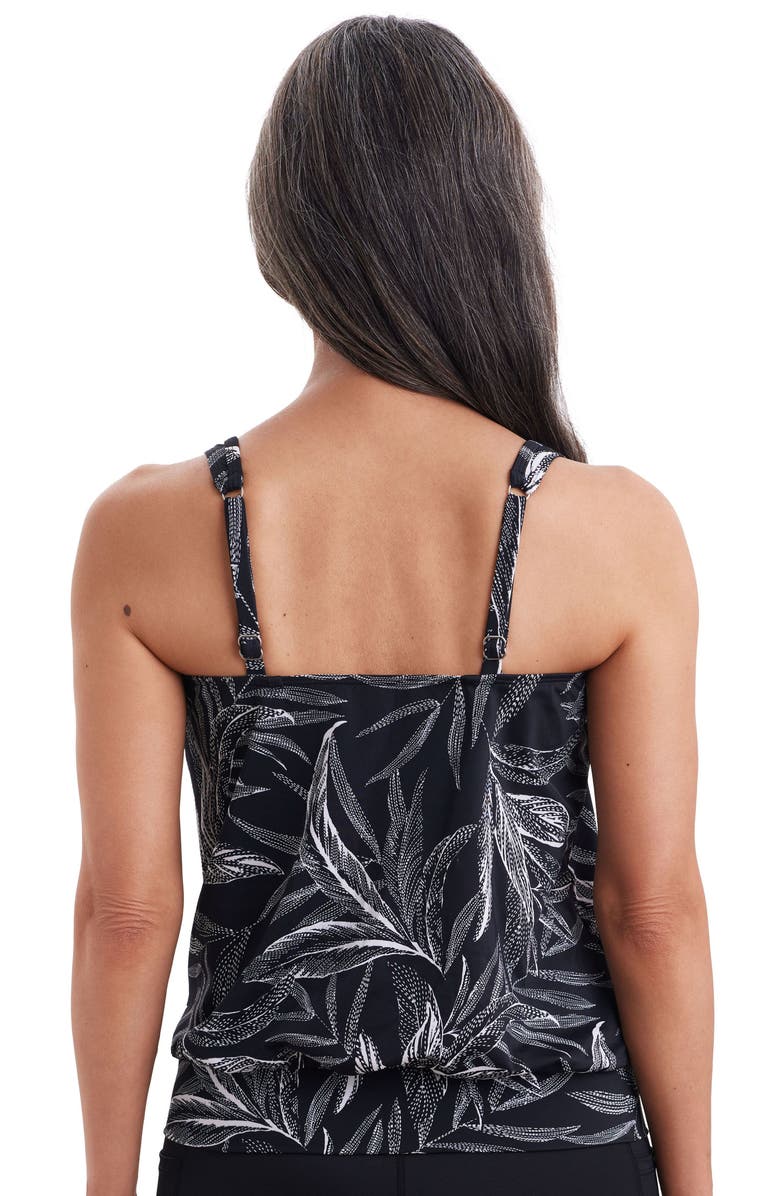 ShapeSolver Shirred Neck Blouson Mastectomy Tankini Swimsuit Top, Alternate, color, Leaf Encounter