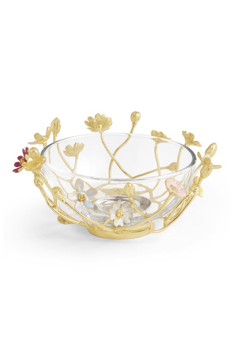 Wildflowers Small Glass Dinnerware Bowl, Alternate, color, GOLD MULTI