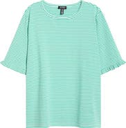 Jones New York Stripe Frill Sleeve Stretch Cotton Top