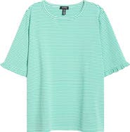 Jones New York Stripe Frill Sleeve Stretch Cotton Top