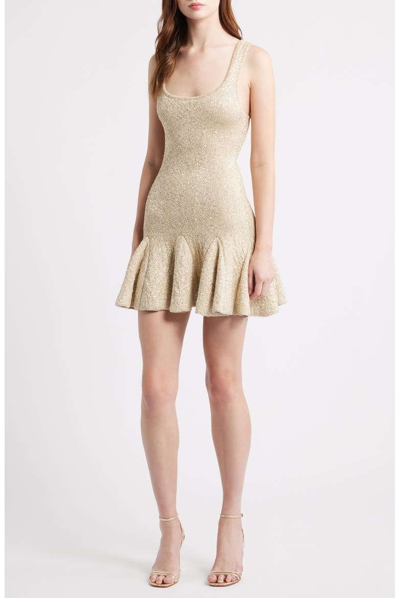 Sarajane Metallic Flounce Hem Minidress, Main, color, HONEY GOLD
