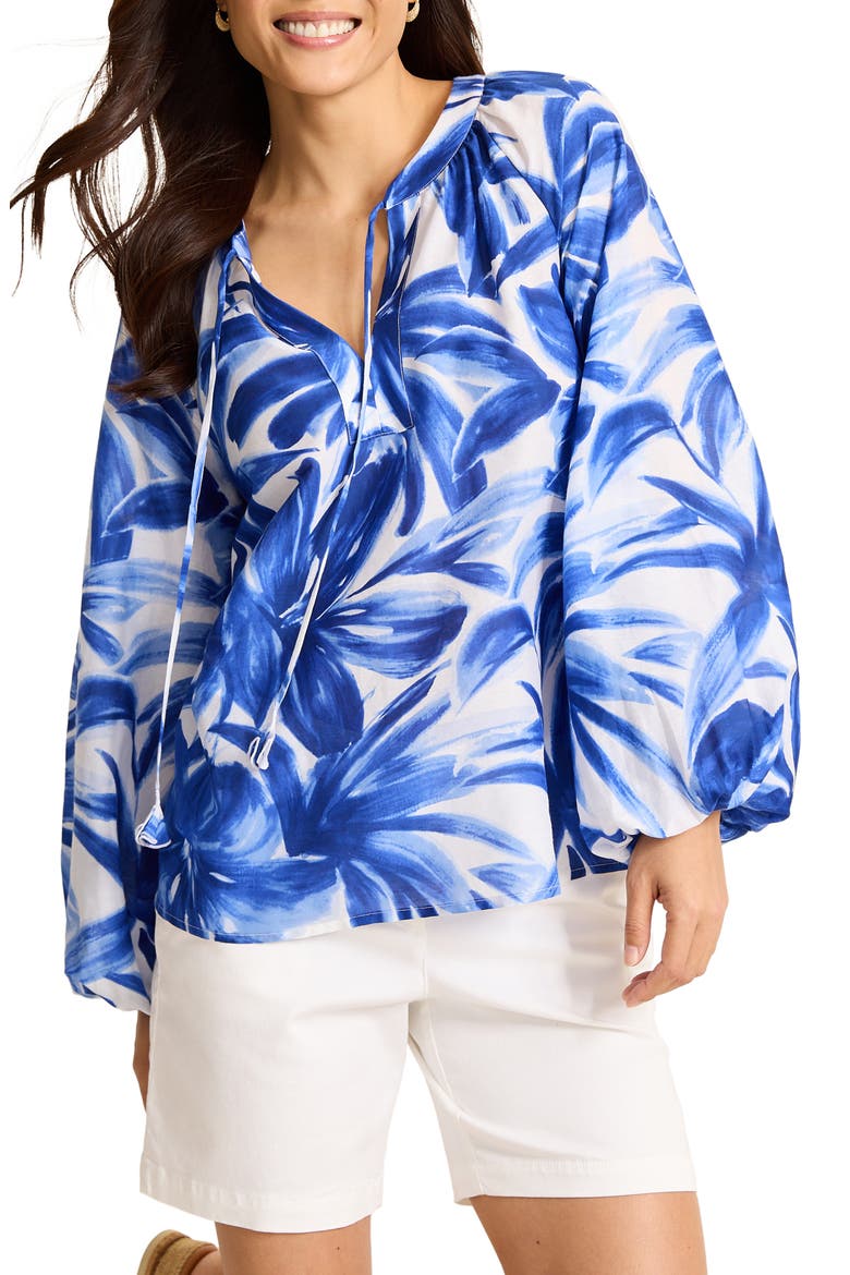Bravo Blooms Cotton & Silk Peasant Top, Main, color, WHITE
