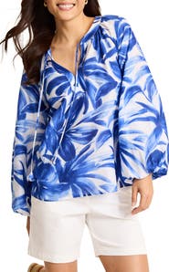 Tommy Bahama Bravo Blooms Cotton & Silk Peasant Top