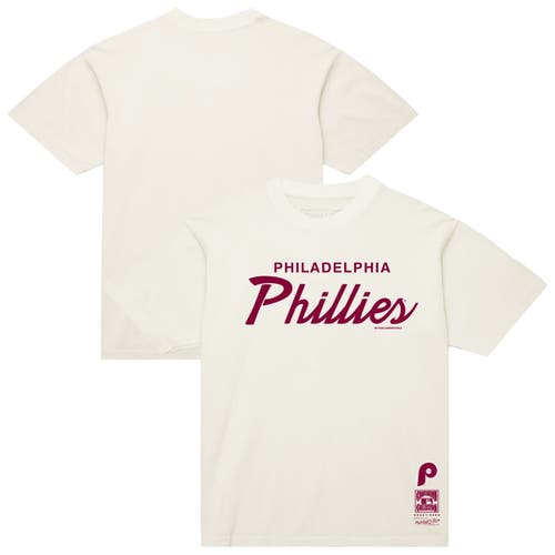Mitchell & Ness Cream Philadelphia Phillies Vintage Script T-shirt In White