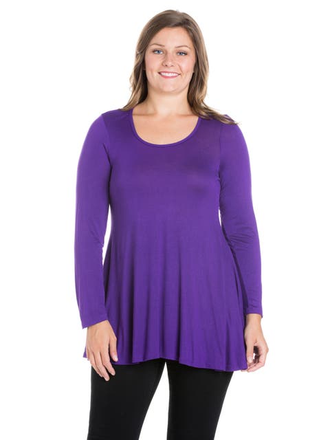 Plus Size Poised Long Sleeve Swing  Tunic Top