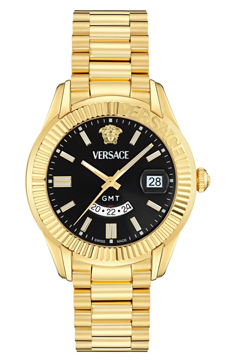 Versace Apodis GMT Bracelet Watch, 41mm, Main, color, Black/ Gold