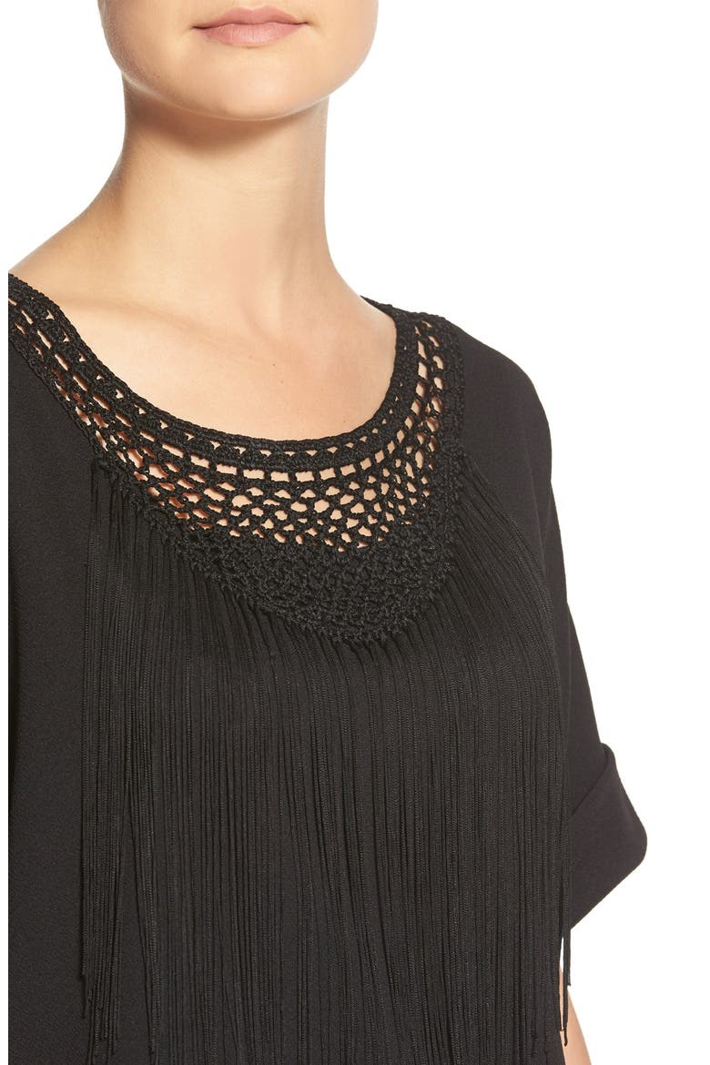 Fringe Detail Short Sleeve Top, Alternate, color, BLACK