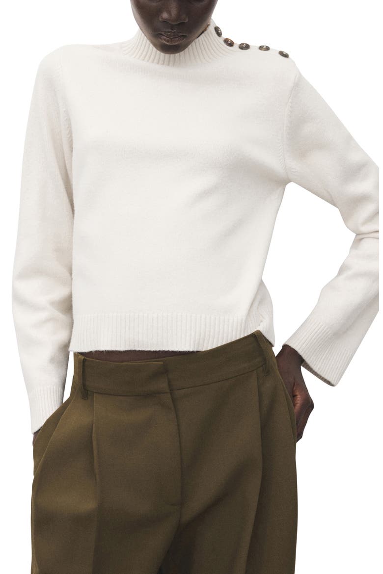 Shoulder Button Mock Neck Sweater, Main, color, ECRU