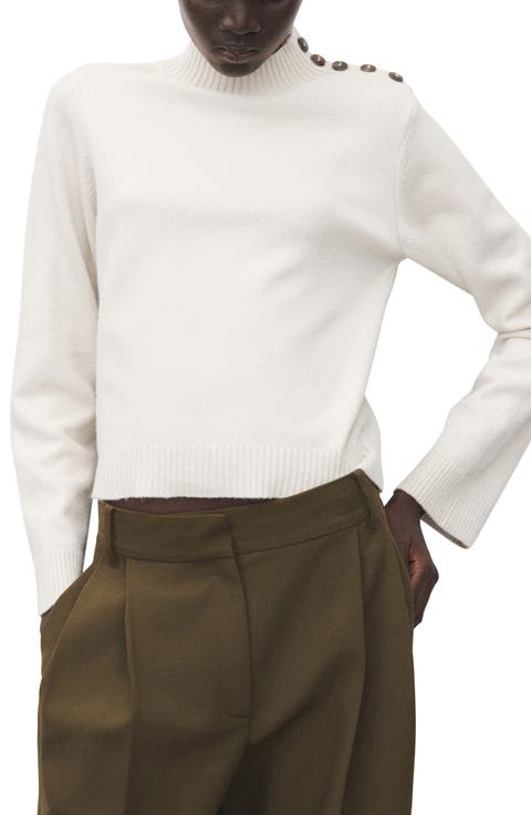 Shoulder Button Mock Neck Sweater