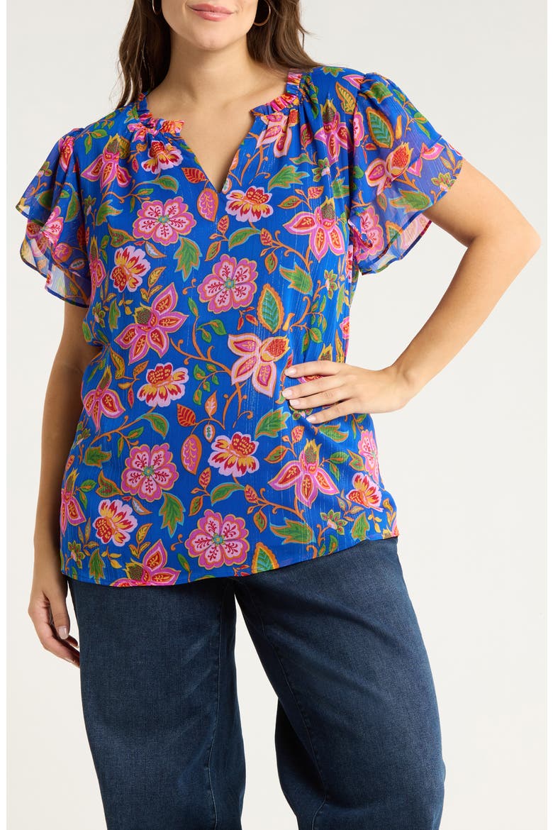 Wendey Metallic Floral Print Top, Main, color, BLUE-MULTI
