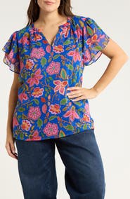 SUGARLIPS Wendey Metallic Floral Print Top