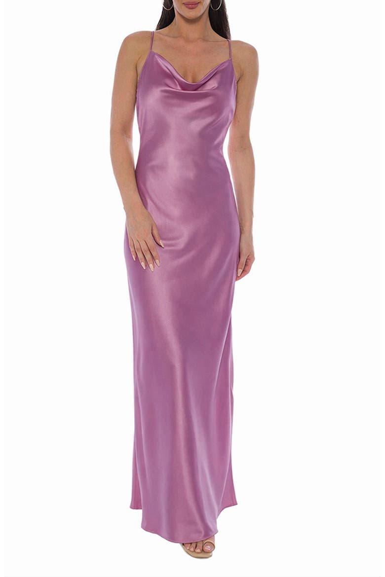 Sleeveless Cowl Neck Satin Maxi Dress, Main, color, ROSE