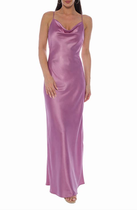 Sleeveless Cowl Neck Satin Maxi Dress