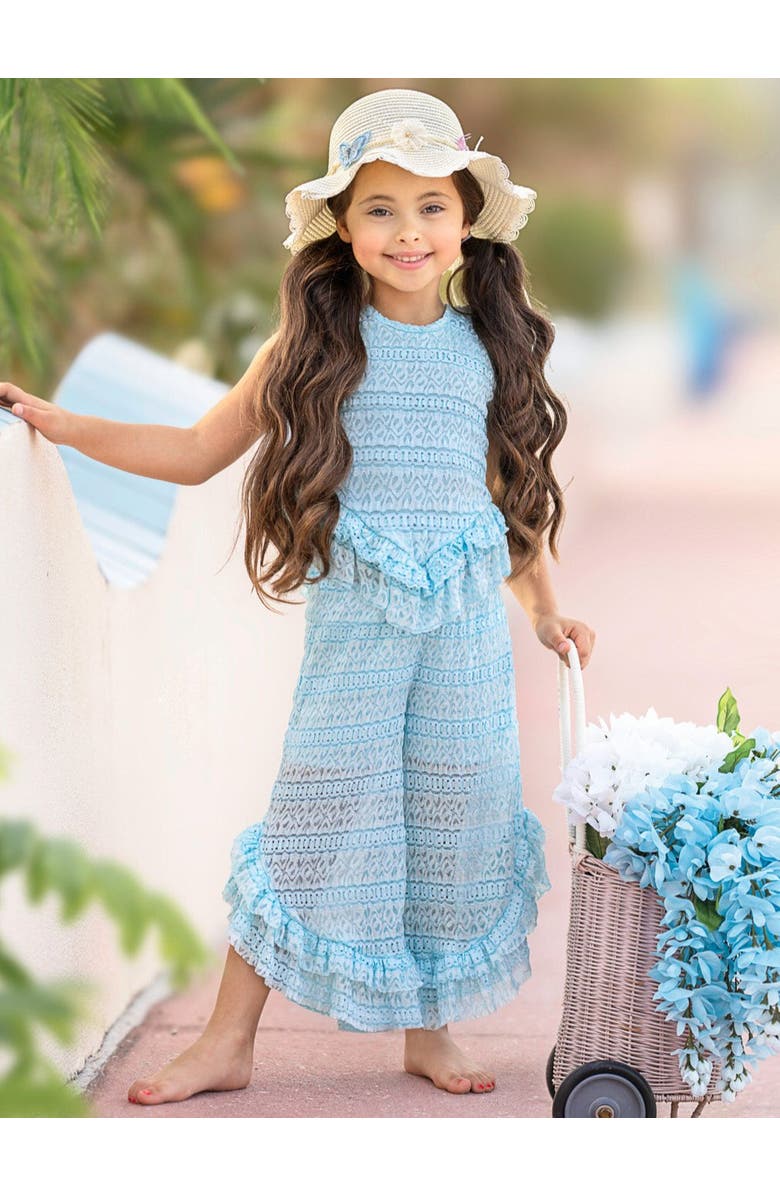 Mia Belle Girls Girls Sway My Way Lace Top and Ruffle Pants Set, Alternate, color, Blue