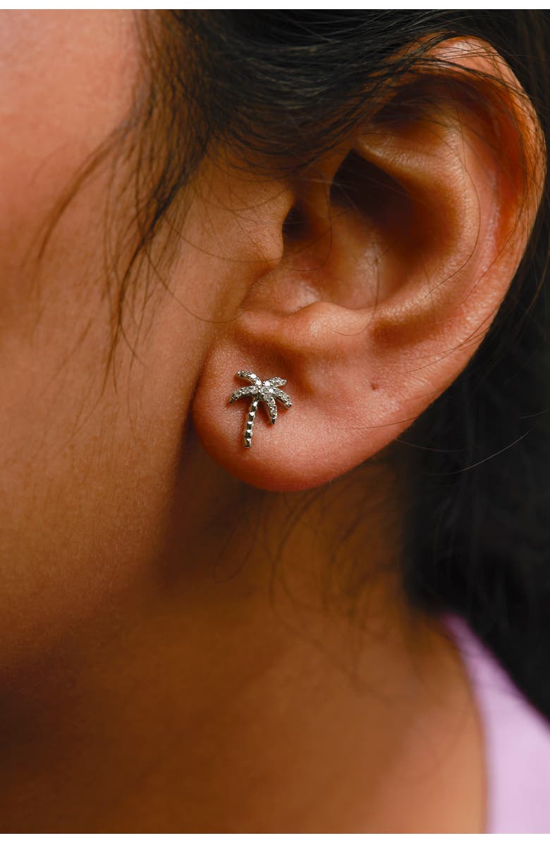 Haus of Brilliance 10K White Gold 1/10 Ct Diamond Encrusted Palm Tree Stud Earrings, Alternate, color, White