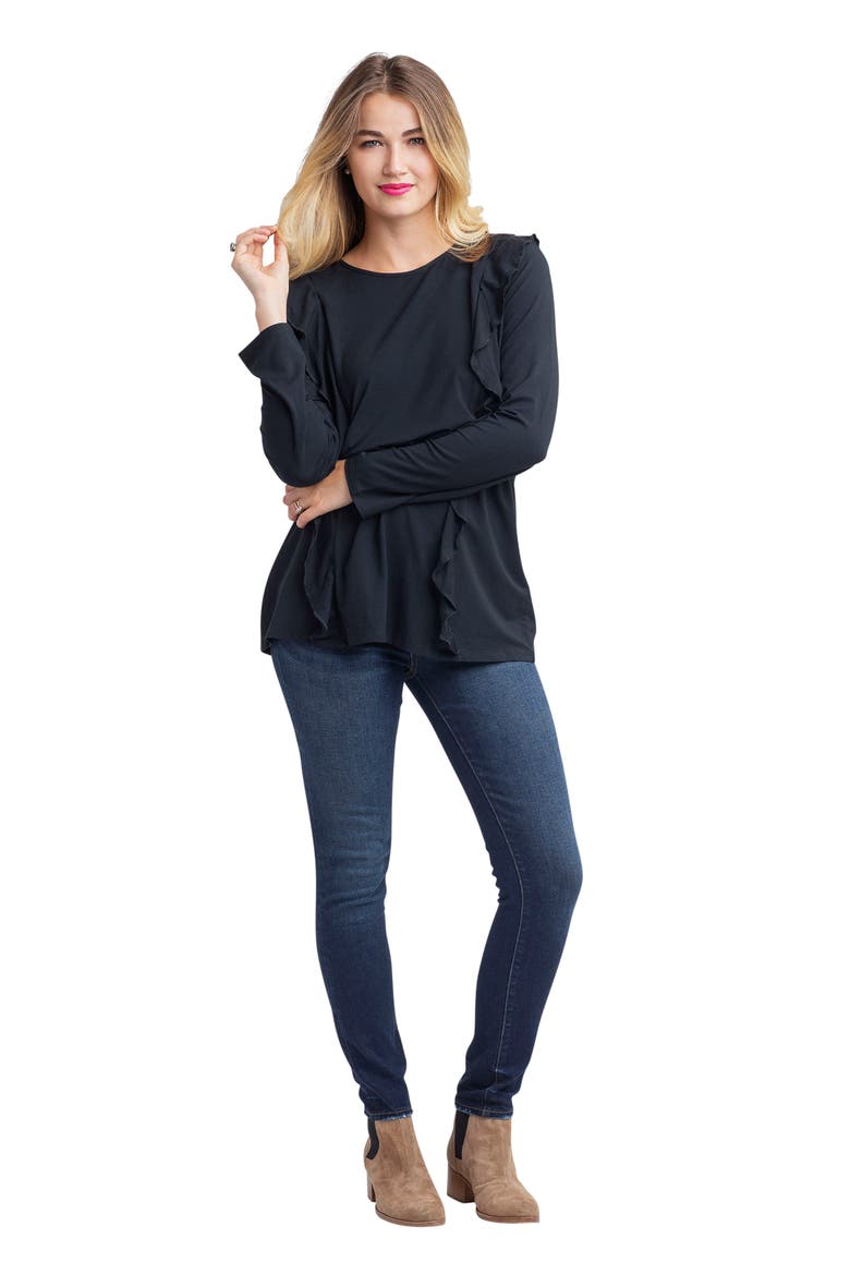 Fiona Ruffle Trim Maternity/Nursing Top, Alternate, color, BLACK
