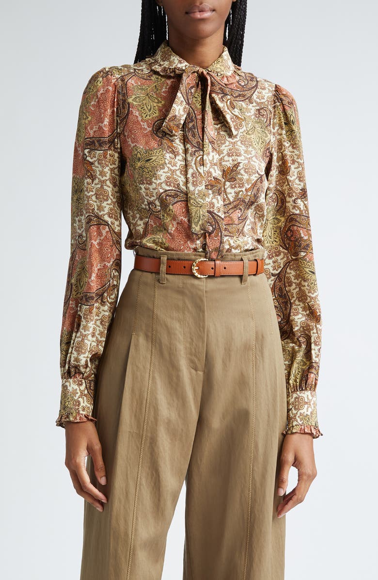 Ulla Johnson Vedra Tie Neck Button-Up Silk Top, Main, color, 