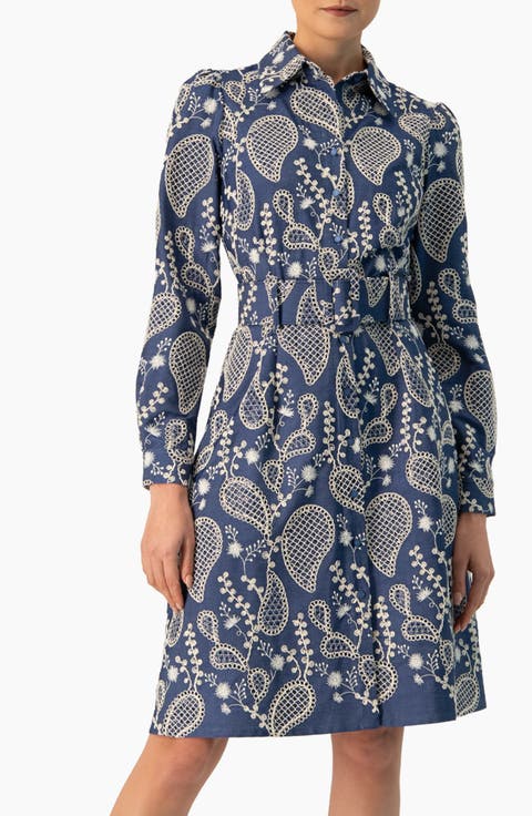 Long Sleeve A-line Dress With Floral Embroidery