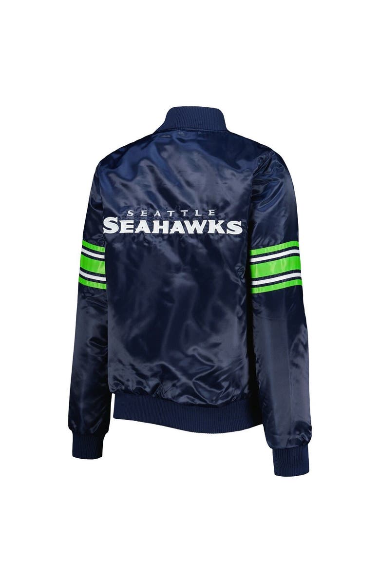 STARTER Women's Starter College Navy Seattle Seahawks Line Up Satin Full-Snap Varsity Jacket, Alternate, color, Navy