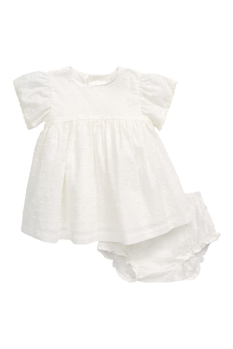 Swiss Dot Flutter Sleeve Dress, Main, color, WHITE