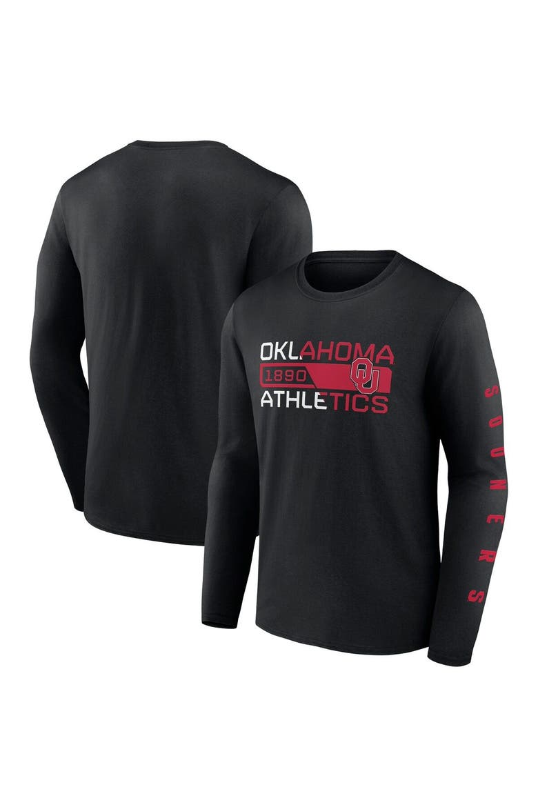 Men's Fanatics Branded Black Oklahoma Sooners Broad Jump 2-Hit Long Sleeve T-Shirt, Main, color, Black