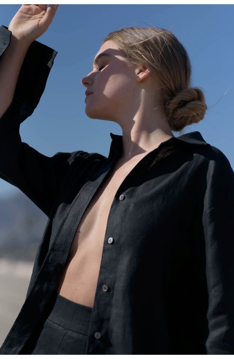 nuaje nuaje Mia Linen Twill Oversized Shirt, Alternate, color, Black