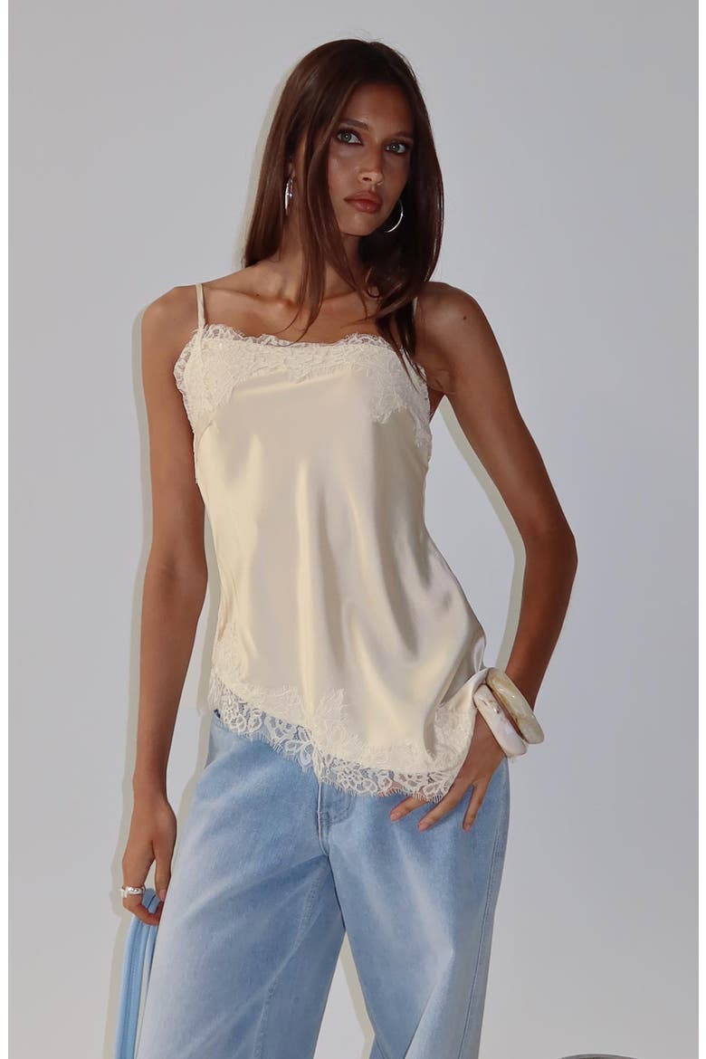 Winta Lace Trim Asymmetrical Satin Camisole, Alternate, color, CREAM