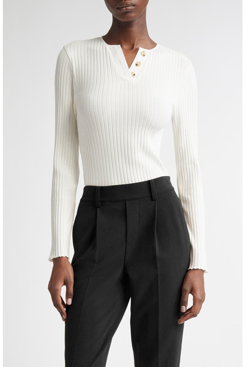 Long Sleeve Rib Henley, Main, color, WHITE