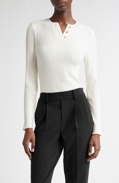 Vince Ribbed Cotton Blend Henley Top In Off White In White
