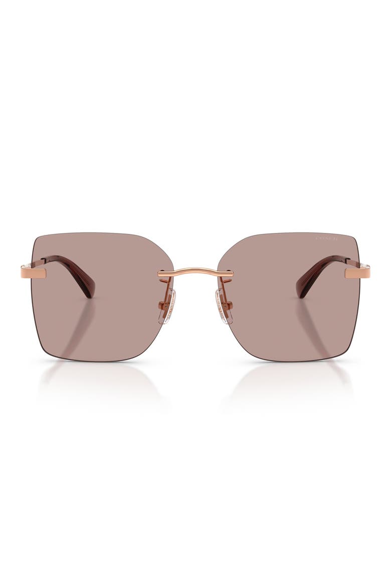 57mm Square Sunglasses, Main, color, SHINY ROSE GOLD / PURPLE SOLID