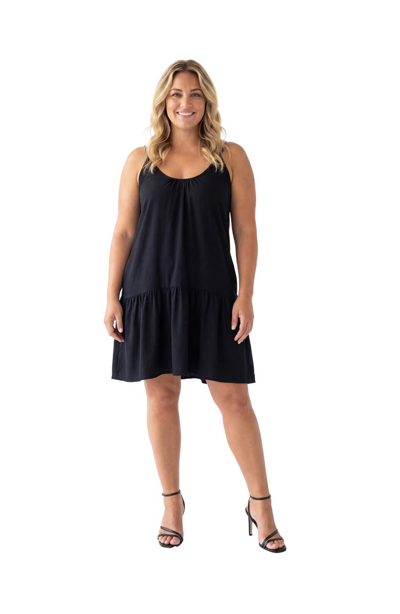 24seven Comfort Apparel Curvy Essential Scoop Neck Spaghetti Strap Pocket A-Line Mini Dress, Main, color, Black