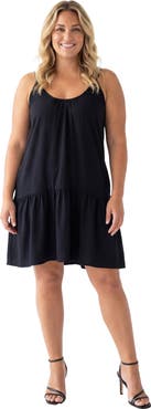 24seven Comfort Apparel Curvy Essential Scoop Neck Spaghetti Strap Pocket A-Line Mini Dress