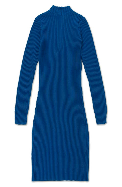 Honor The Gift Mock Neck Long Sleeve Rib Knit Dress In Blue